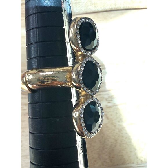Monet Triple Black Stone Stretch Cocktail Ring W/ Gold Tone & Crystal Accents Si - Picture 5 of 9